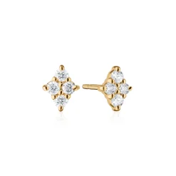 Reclaimed 18k Yellow Gold and Diamond Earrings, 4 Diamonds