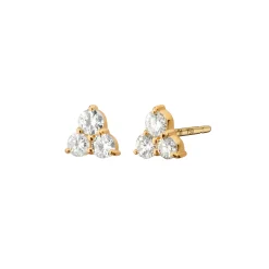 Reclaimed 18k Yellow Gold and Diamond Earrings, 3 Diamonds