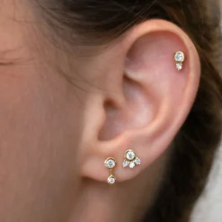 Reclaimed 18K Yellow Gold and Round Diamond Earrings, 2 Diamonds