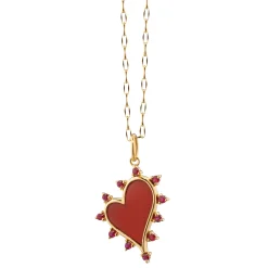 Red Carnelian Heart Necklace with Rubies