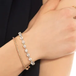 Round "European Cut" Rock Crystal Tennis Bracelet in Sterling Silver