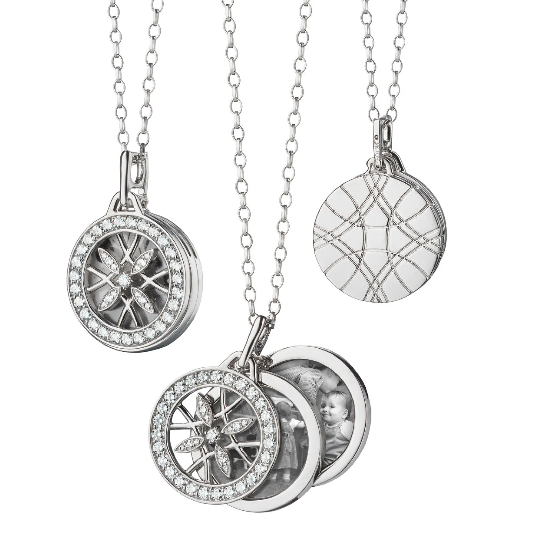 Round Gate Locket Necklace in White Gold