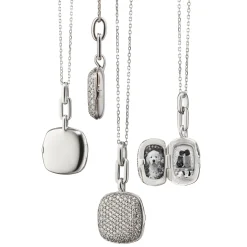 Slim "Rae" Locket Necklace with Salt & Pepper Diamonds