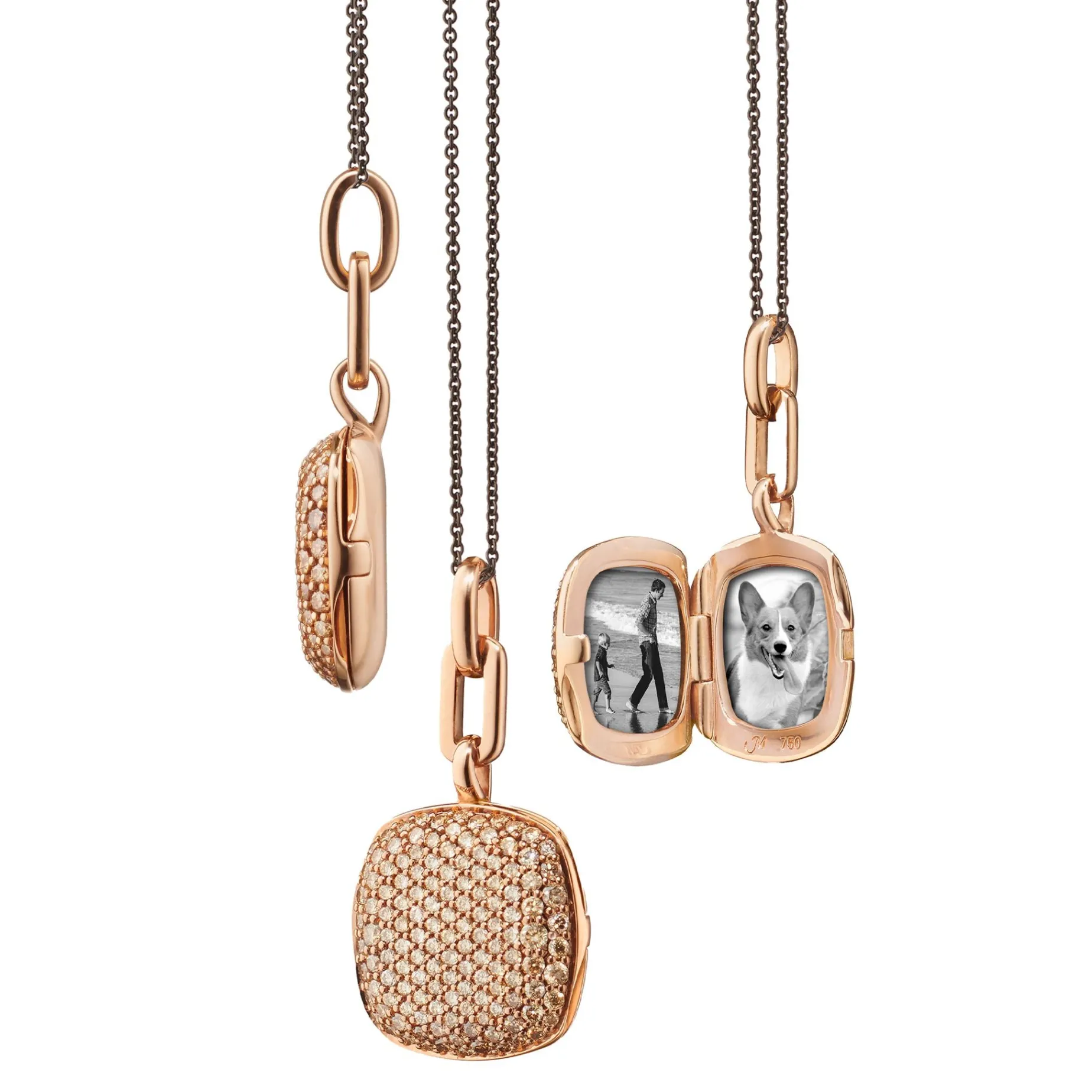 Slim "Rae" Locket Necklace with Cognac Diamonds