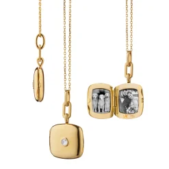 Slim "Viv" Gold Locket Necklace with Diamond