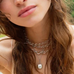 Slim "Viv" Sterling Silver Engraved Locket Necklace