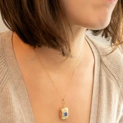 Special Edition 18K Gold Locket with Blue Sapphire & Diamond Halo