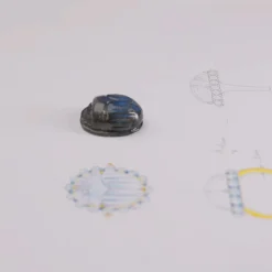 Special Edition Labradorite Carved Scarab Ring with Sky Blue Topaz and Blue Sapphires