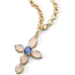 Special Edition Moonstone and Diamond Cross with Center Blue Sapphire