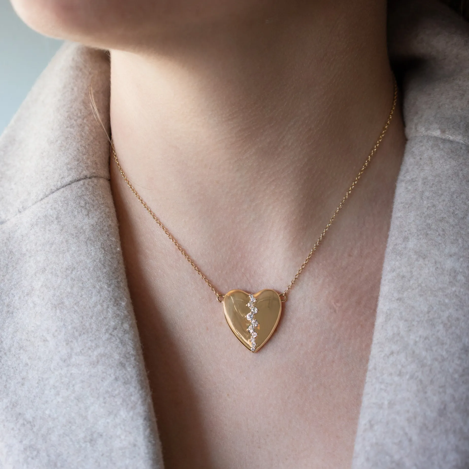 Special Edition Slim Heart Necklace with Scattered Vintage Diamonds