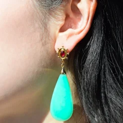 Special Edition "Spiral Galaxy" Chrysoprase Drop Earrings with Pink Tourmaline