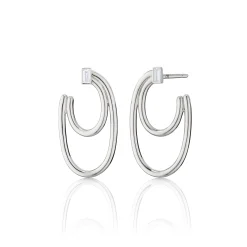 Sterling Silver Double Oval “Galaxy Wrap Hoop” Earrings with Baguette White Sapphire