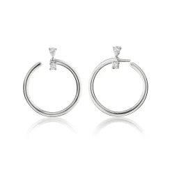 Sterling Silver Large "Galaxy Wrap Hoop" Anniversary Earrings With White Sapphires