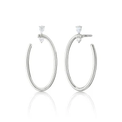 Sterling Silver Large Oval “Galaxy Wrap Hoop” Earrings with White Sapphires