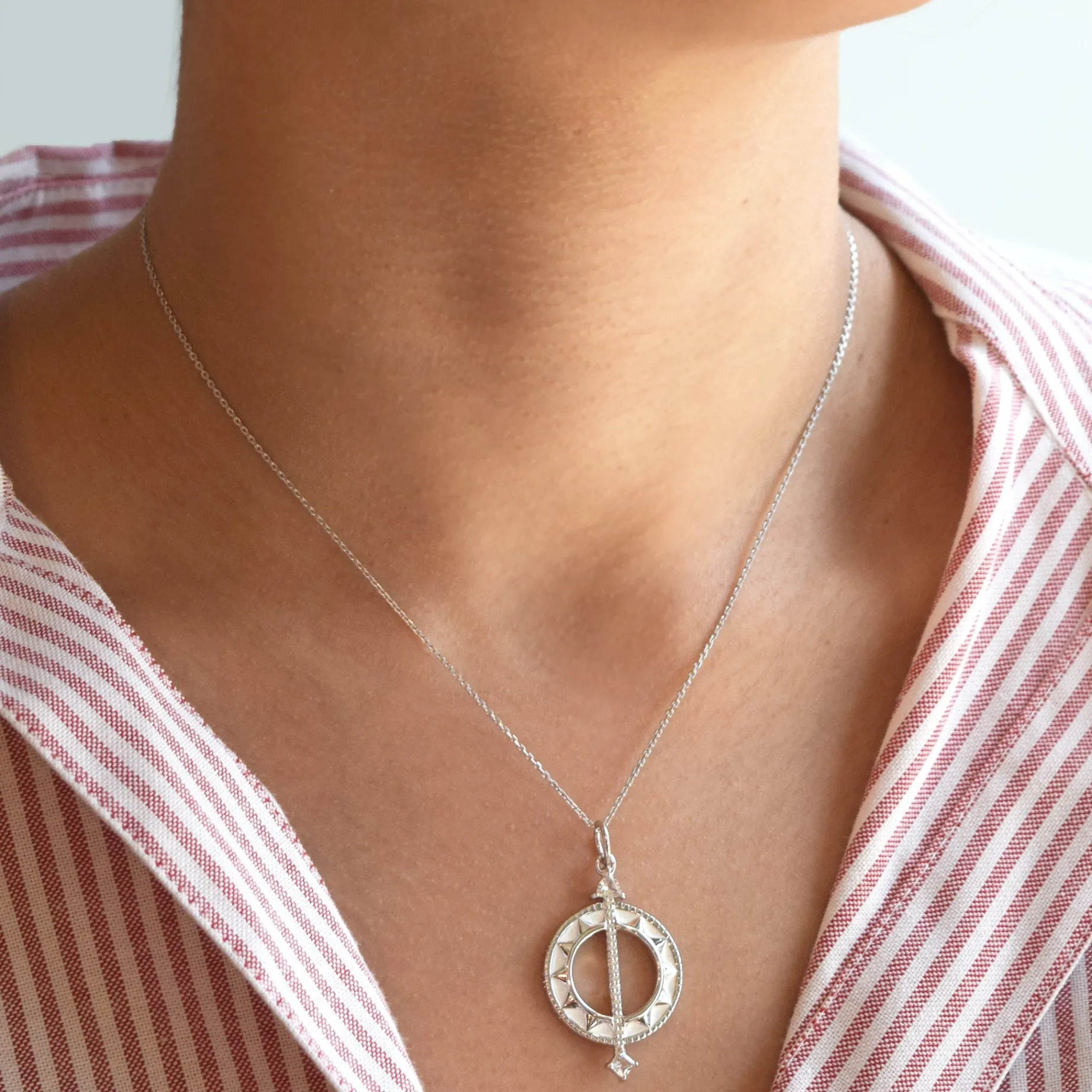 Sterling Silver White Enamel Sundial Charm - Time is Precious