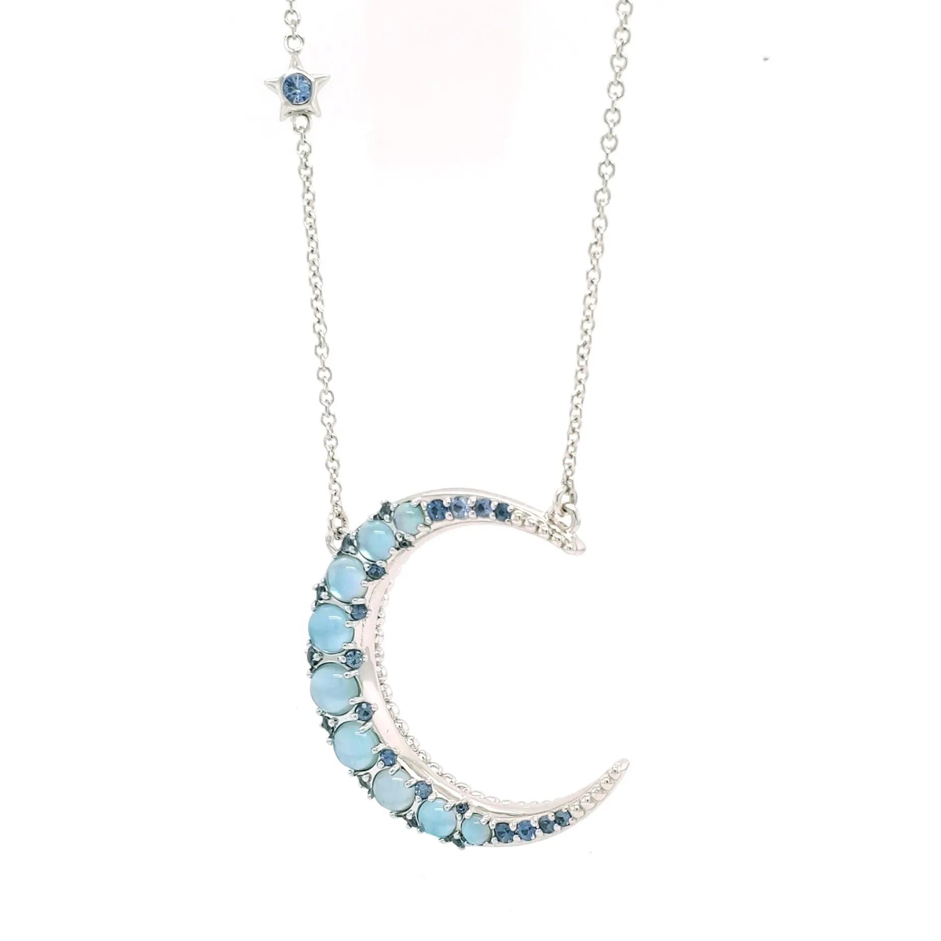 Sun, Moon and Stars Blue Topaz Crescent Moon Necklace