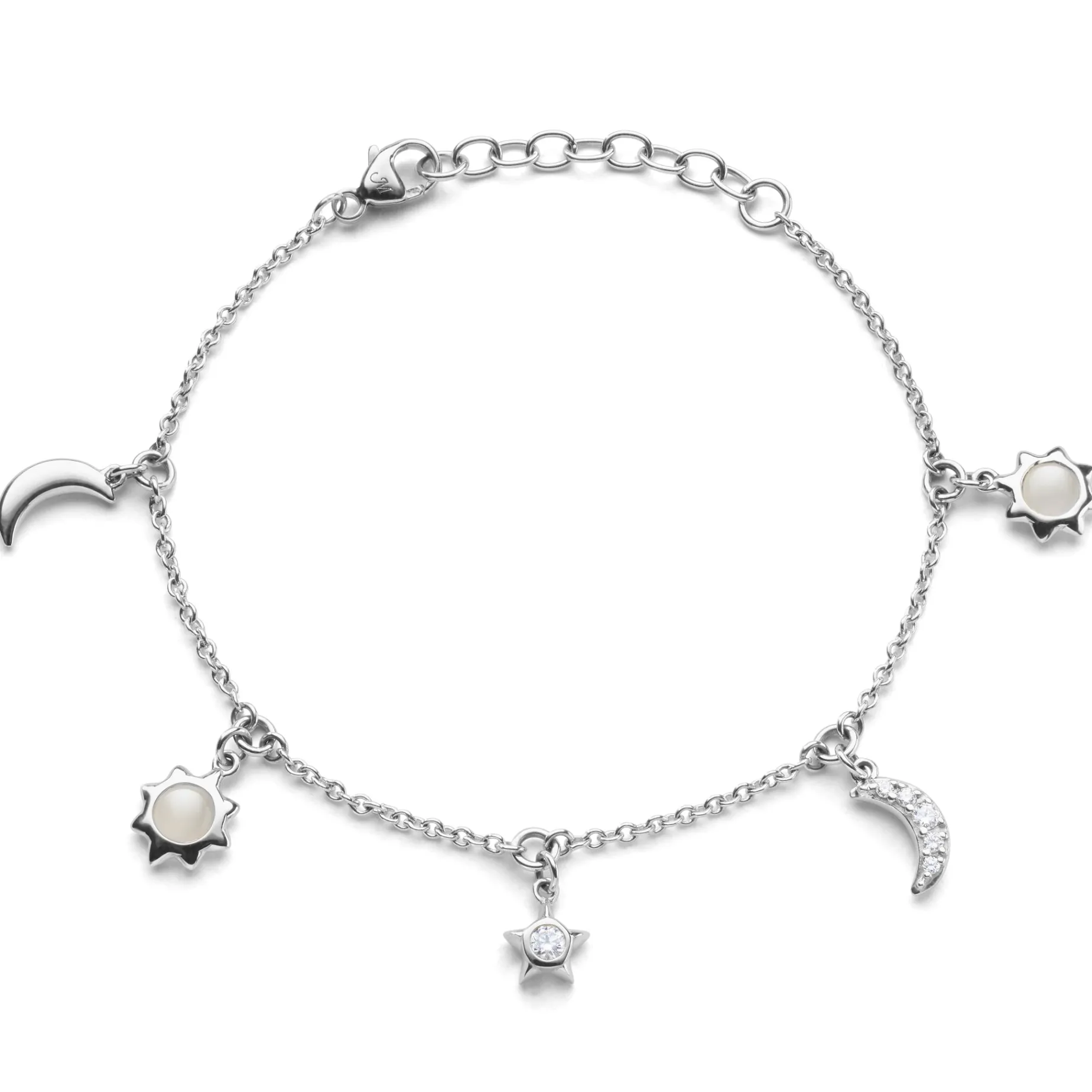 Sun, Moon and Stars Dangling Sapphire and Moonstone Bracelet