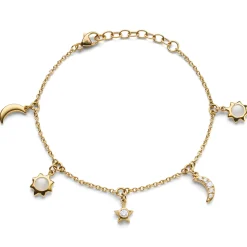 Sun, Moon and Stars Dangling Diamond and Moonstone Chain Bracelet