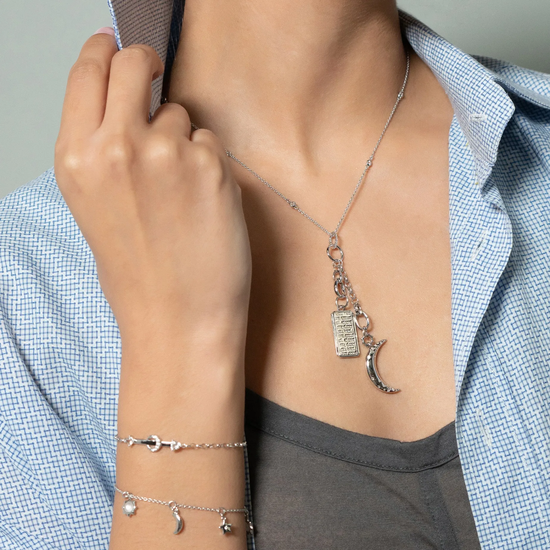 Sun, Moon and Stars Dangling Sapphire and Moonstone Bracelet