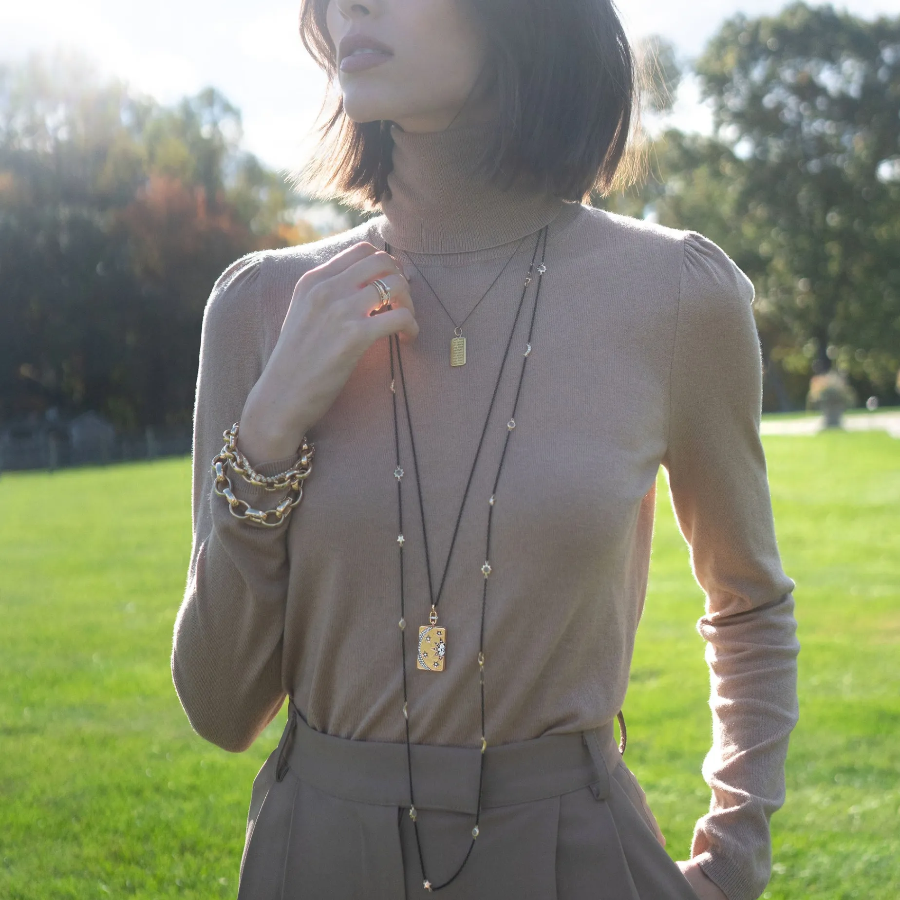 Sun, Moon and Stars Gold Locket Necklace