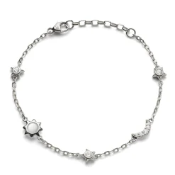 Sun, Moon and Stars Moonstone and White Sapphire Chain Bracelet