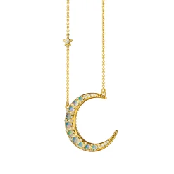 Sun, Moon and Stars Water Opal Crescent Moon Necklace