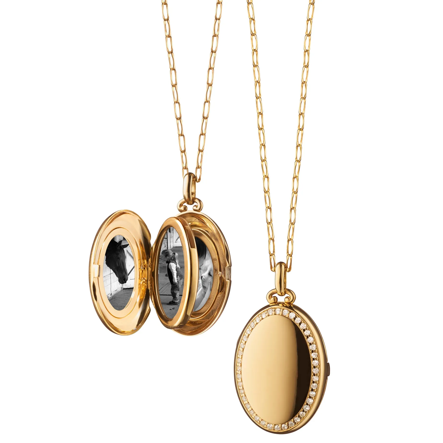 The Four Image "Midi" Diamond Border 18K Yellow Gold Locket