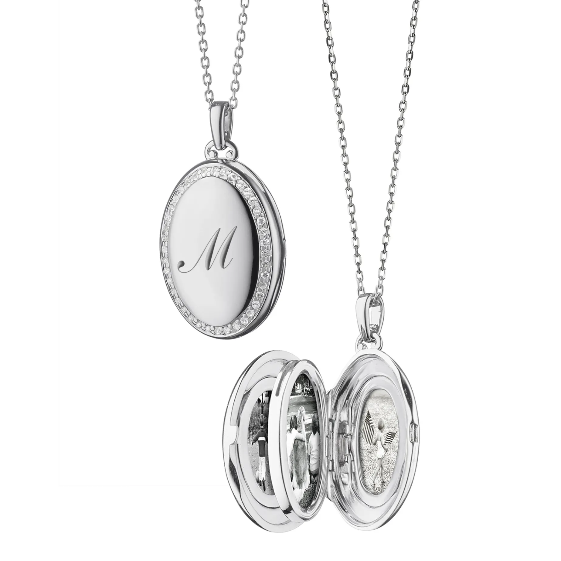 The Four Image "Midi" Sapphire Engraved Locket Necklace