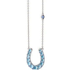 The Horseshoe Necklace with Blue Topaz Over Mother of Pearl