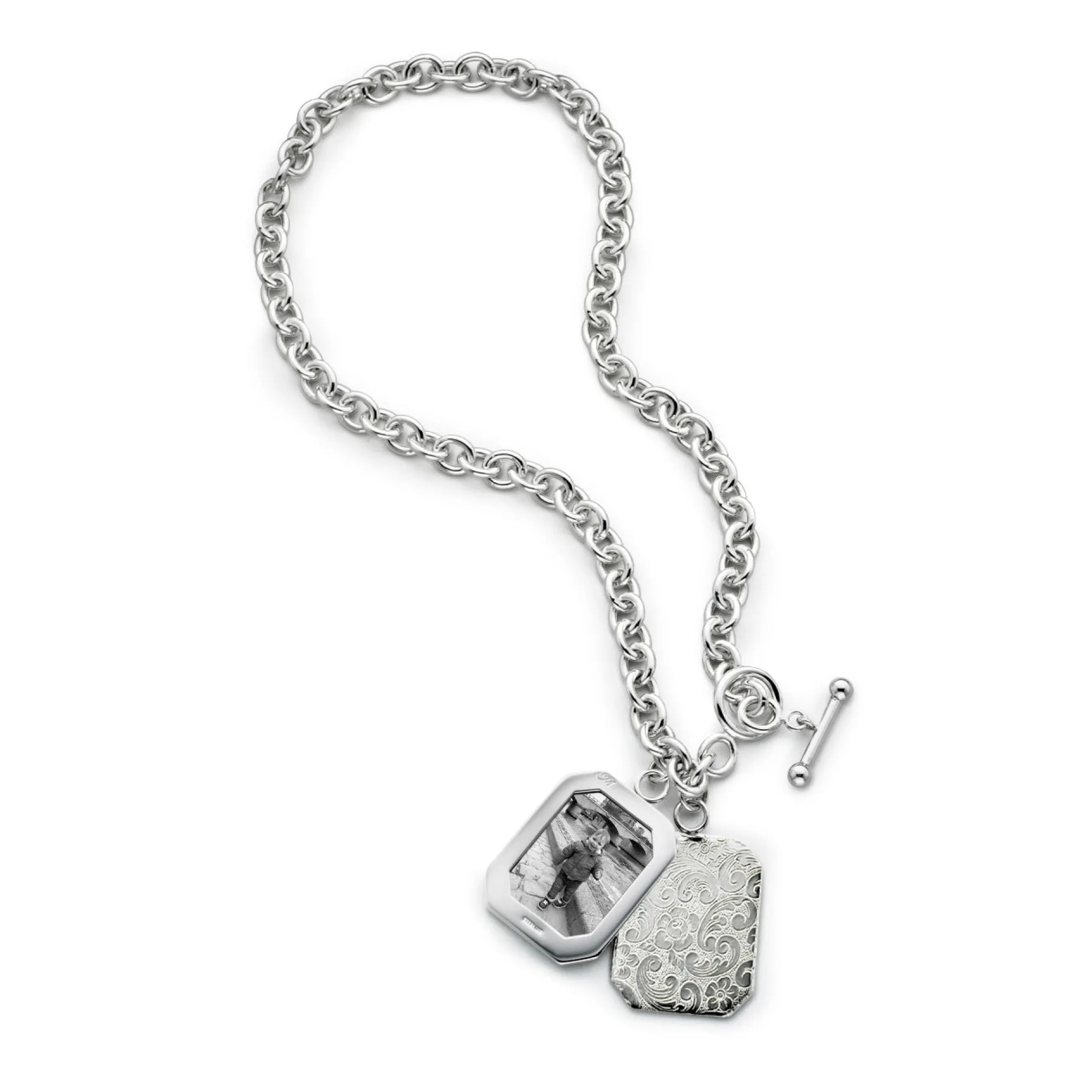 Toggle Necklace with Two Octagon Half Lockets