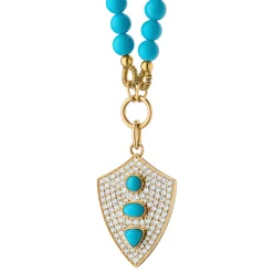 Turquoise "Fearless" Shield Necklace with Pavé White Diamonds
