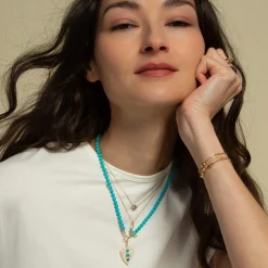 Turquoise "Fearless" Shield Necklace with Pavé White Diamonds
