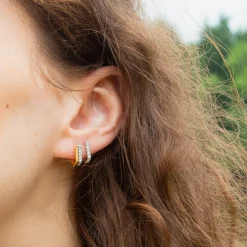 Two-Tone Infinity Huggie Earrings with Sapphires