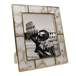 White Agate & 24K Gold Plated Photo Frame