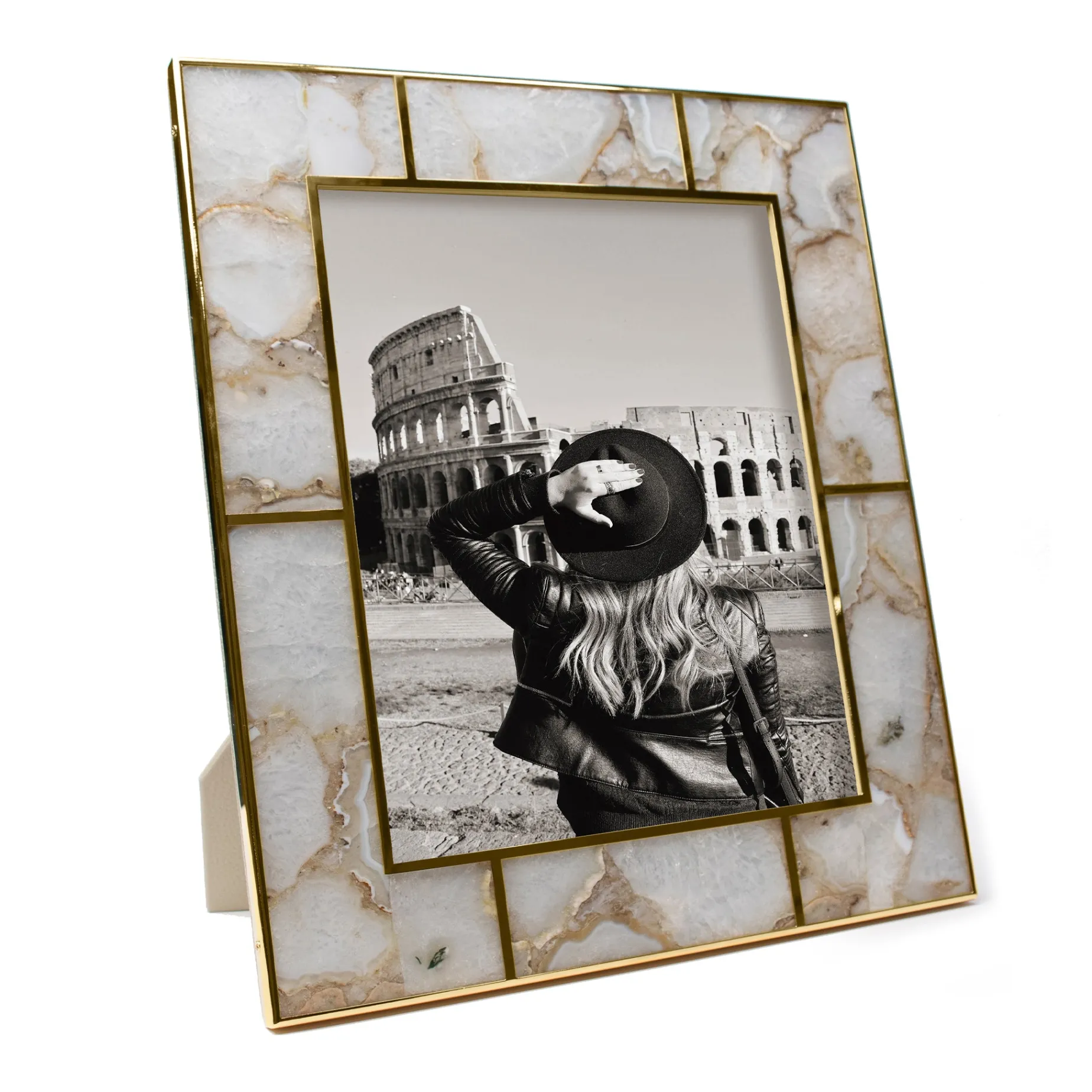 White Agate & 24K Gold Plated Photo Frame