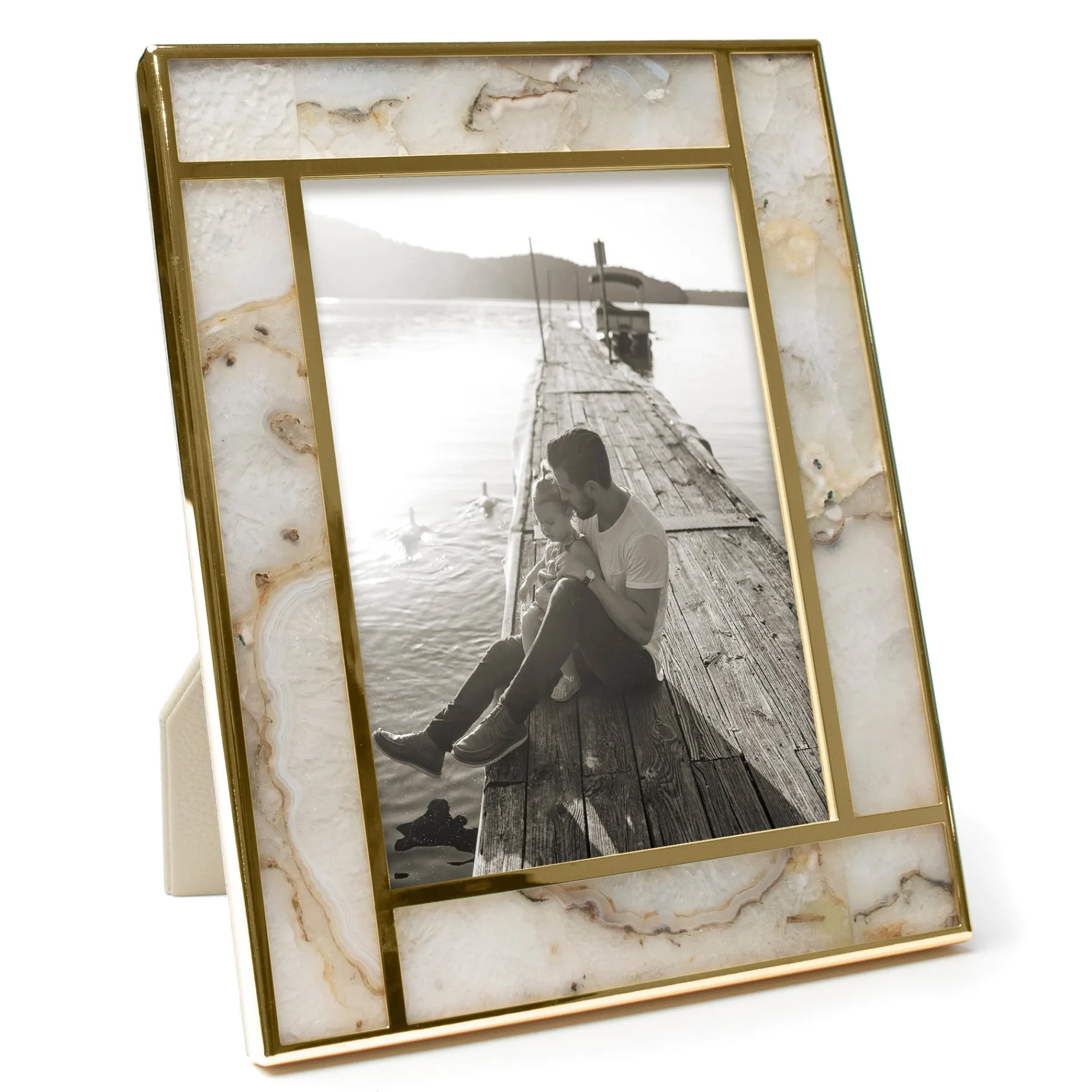White Agate & 24K Gold Plated Photo Frame