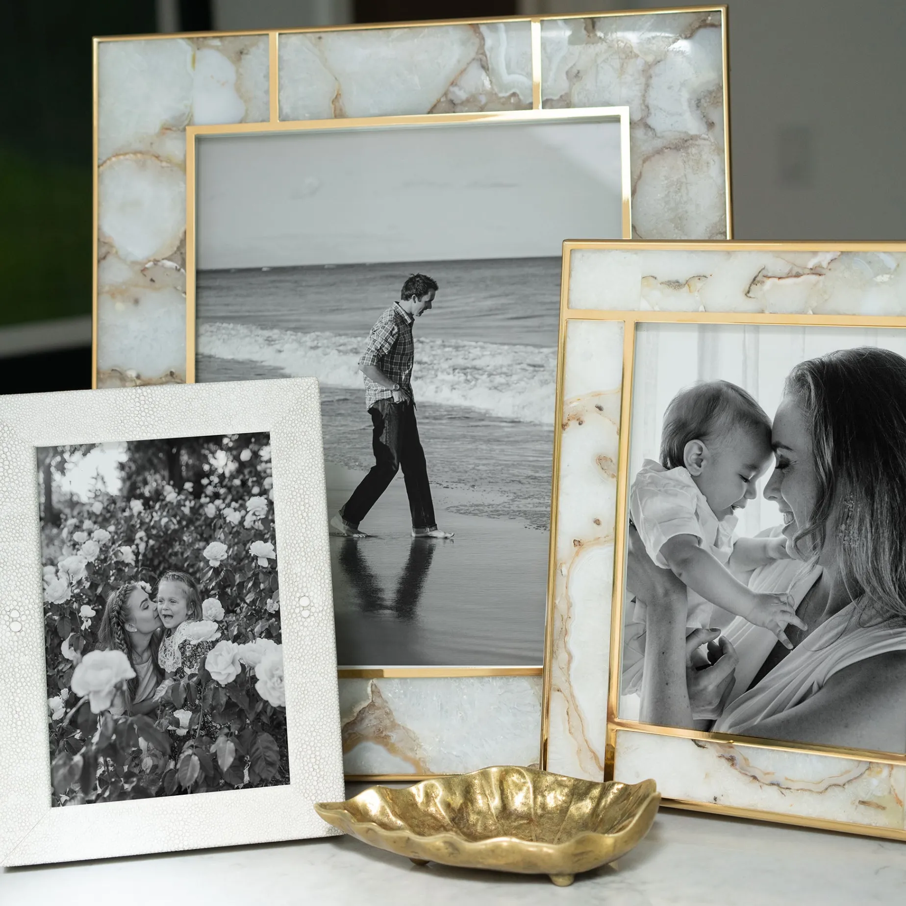White Agate & 24K Gold Plated Photo Frame