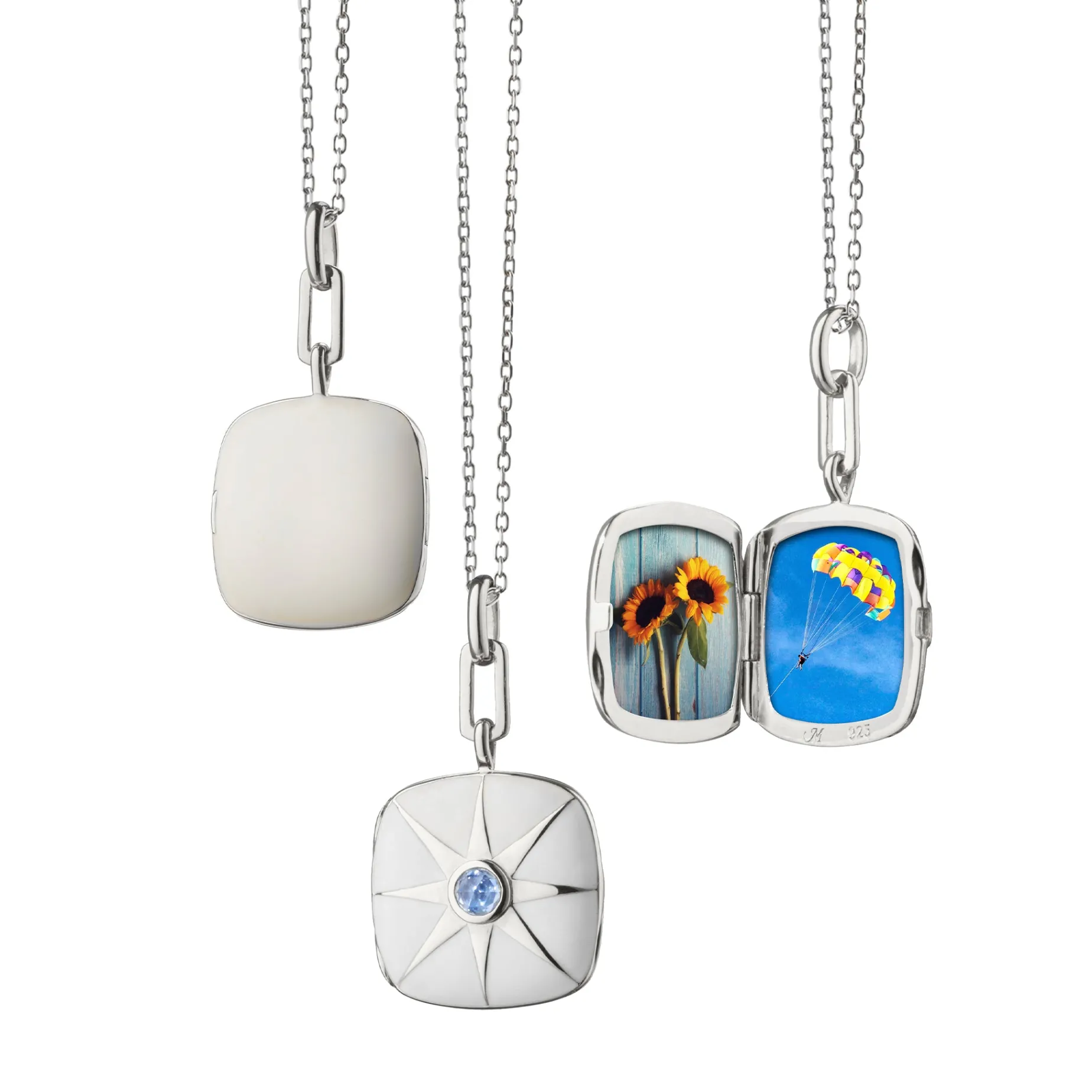 White Enamel Cushion Locket with Blue Sapphire