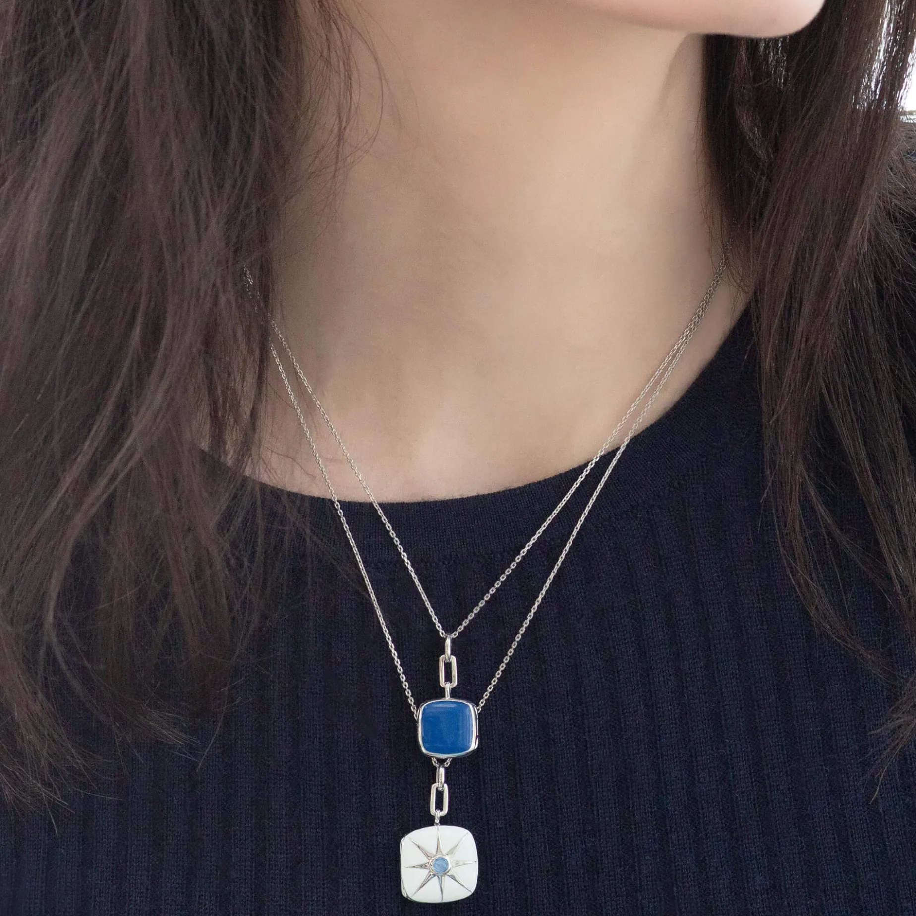 White Enamel Cushion Locket with Blue Sapphire