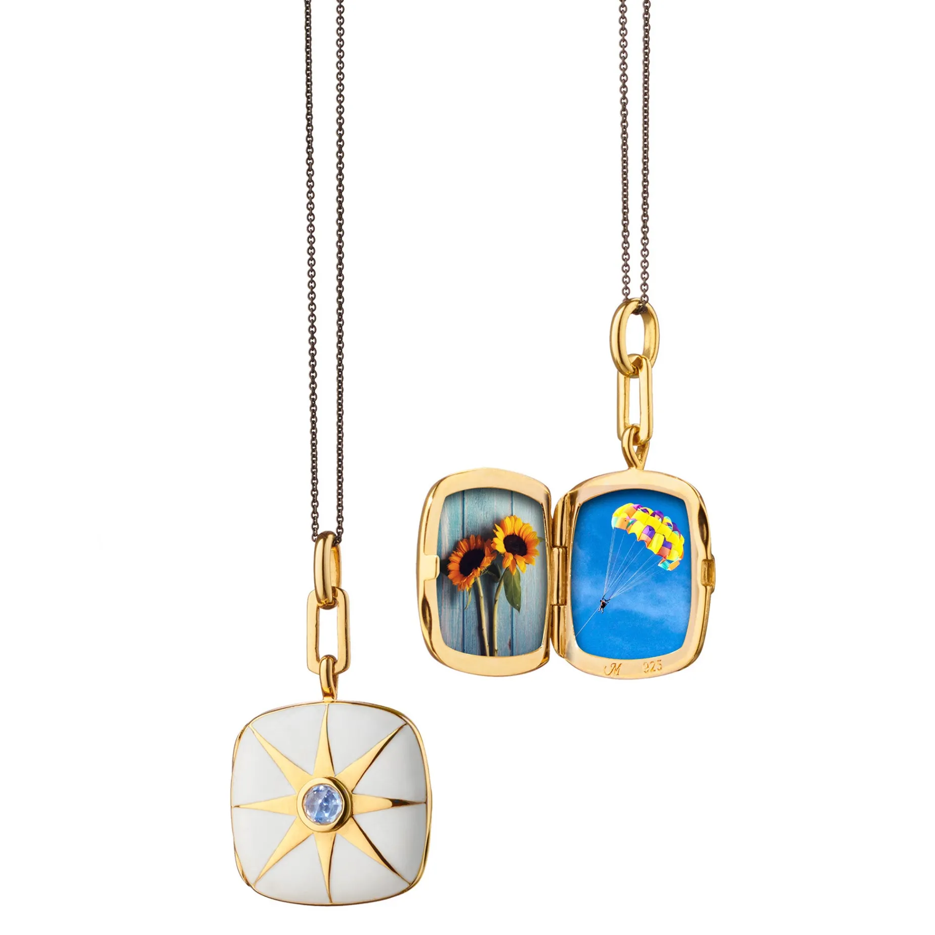White Enamel Vermeil Cushion Locket with Blue Sapphire