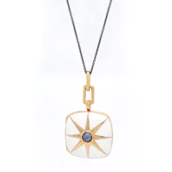 White Enamel Vermeil Cushion Locket with Blue Sapphire